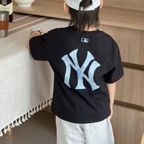 MLB儿童短袖26新款男女童装NY老花舒适时尚透气运动T恤7ATSM0563