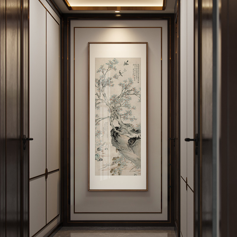 萱木堂桃花图新中式玄关入户正对门走廊过道餐厅书房茶室装饰挂画