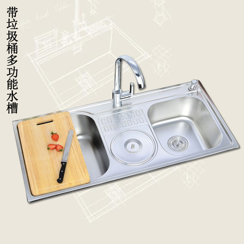 厨房不锈钢水槽带垃圾桶水槽出口南美款式9245