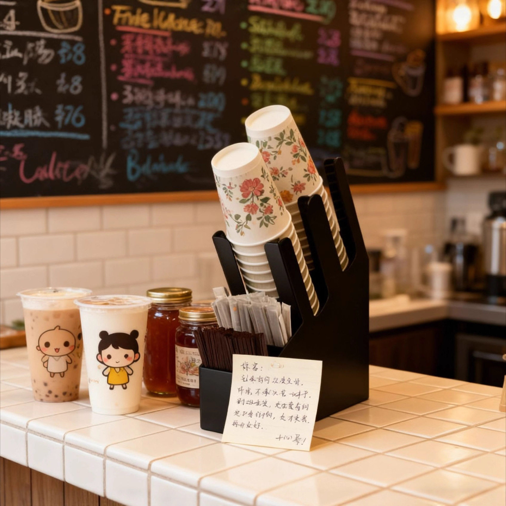 品先源头黑亚克力松木9590口径纸杯杯盖奶茶店多功能收纳杯架批发