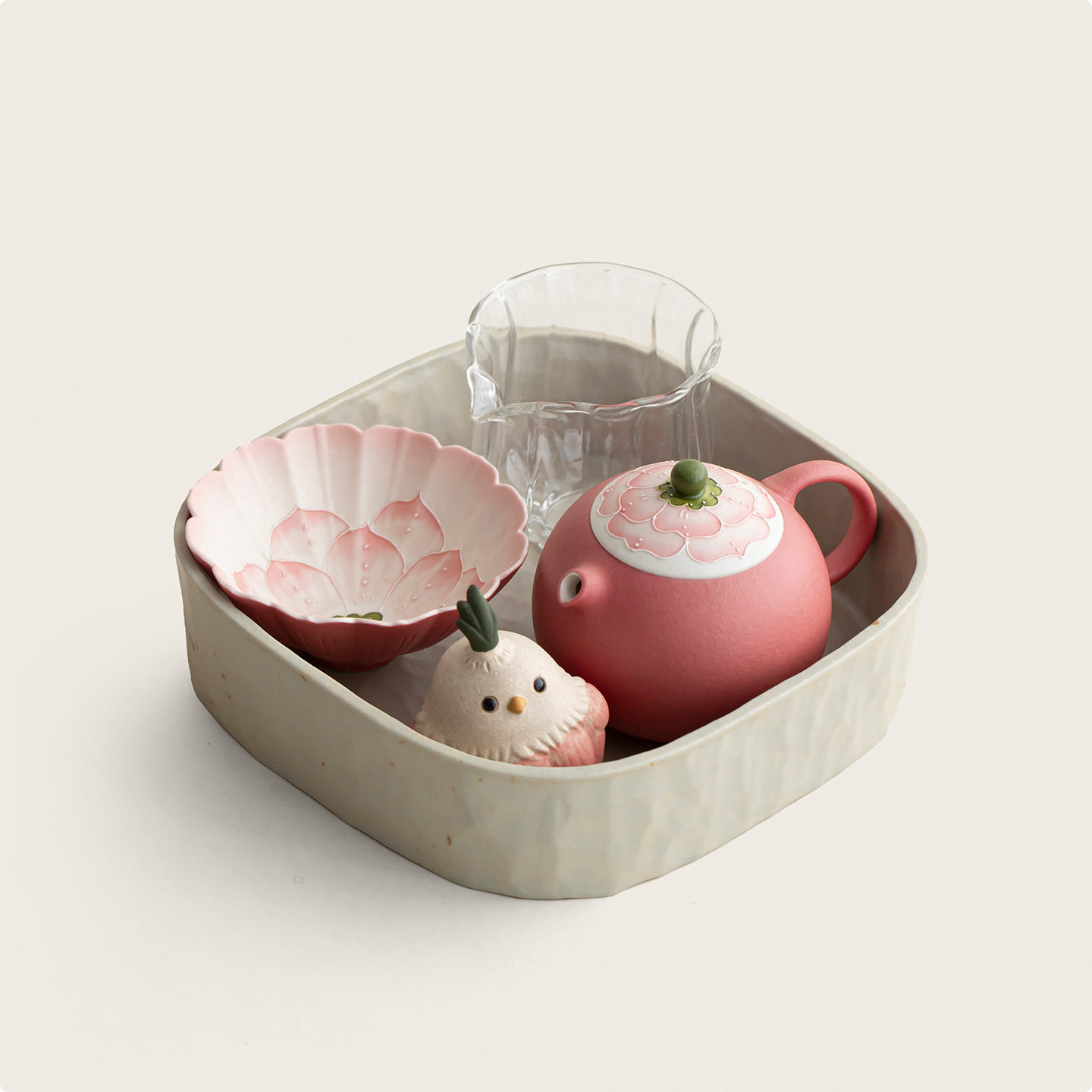 釉下彩手绘高颜值莲花便当一壶一杯一人饮蒜鸟可爱小茶宠玻璃公杯