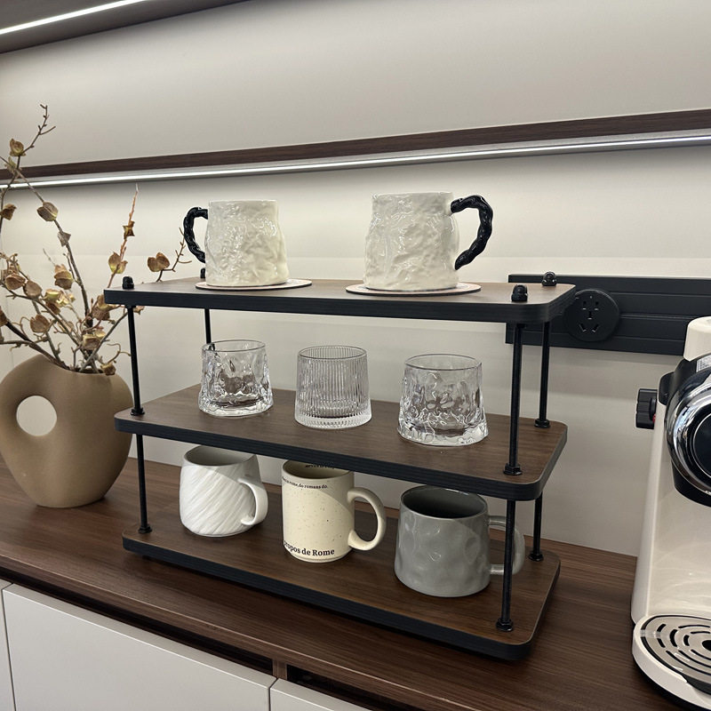 中古杯架实木杯子收纳置物架厨房咖啡角餐边柜桌面护肤品整理架子