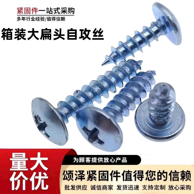 上海高强度大扁头自攻螺丝 十字槽扁圆头自攻丝蓝白蘑菇头自攻钉