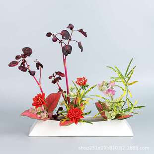 小原流排列式船型陶瓷花器禅意创意长方形剑山插花器皿日式花道