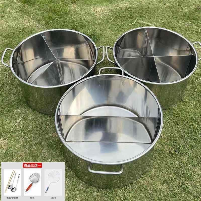 不锈钢汤桶特大圆桶加厚麻辣烫带盖卤桶鸳鸯锅容量商用煮面桶分隔