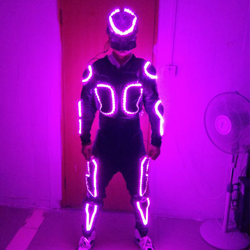万圣节表演服七彩发光LED盔甲夜店发光手套人偶服COS