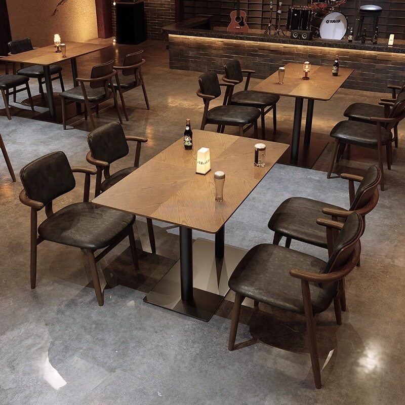 复古咖啡厅桌椅组合实木清吧酒吧椅子酒馆民宿甜品奶茶店桌椅