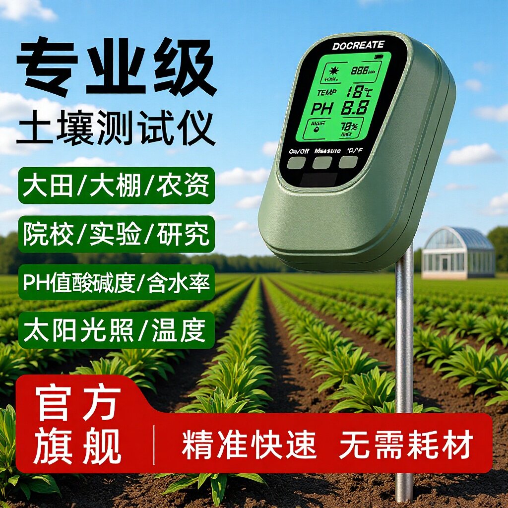 Docreate专业级多功能花园土壤湿度计含PH温度光照湿度测量