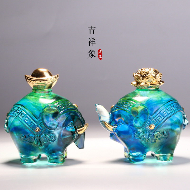 琉璃象摆件一对招财新中式家居客厅酒柜桌面玄关装饰小象吉祥物