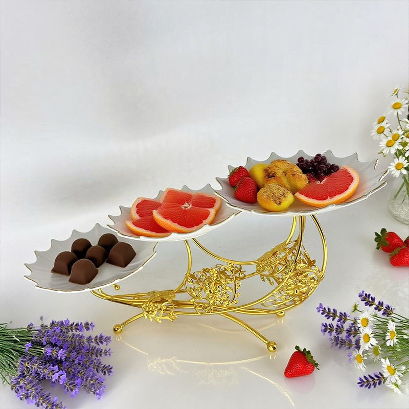 欧式多层水果摆盘金色雕花架餐厅酒店宴会甜品台摆盘高端下午茶点