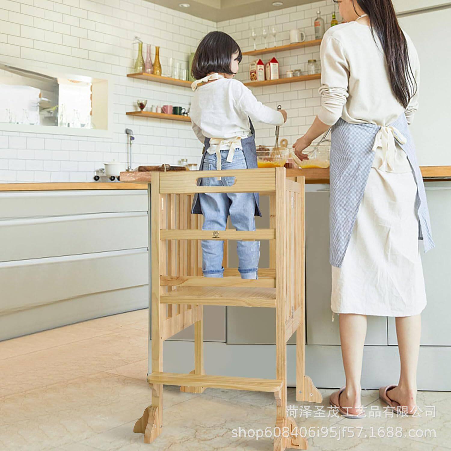木质可折叠家用儿童凳 天然纯松木厨房踏脚凳 助手幼儿立式脚踏凳