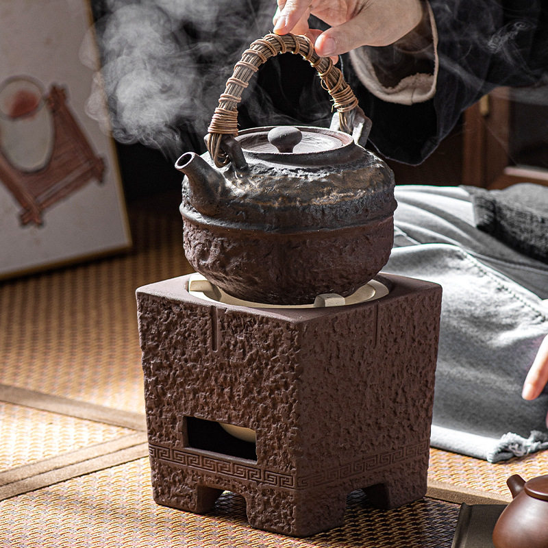鎏金炭火煮茶炉酒精加热可干烧围炉烤桂圆炉子手编提梁壶茶具配件