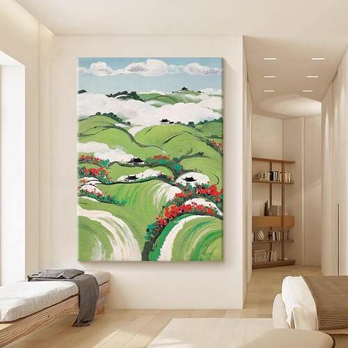 客厅装饰画新中式吴冠中山水风景图绿色抽象挂画当代艺术玄关国画