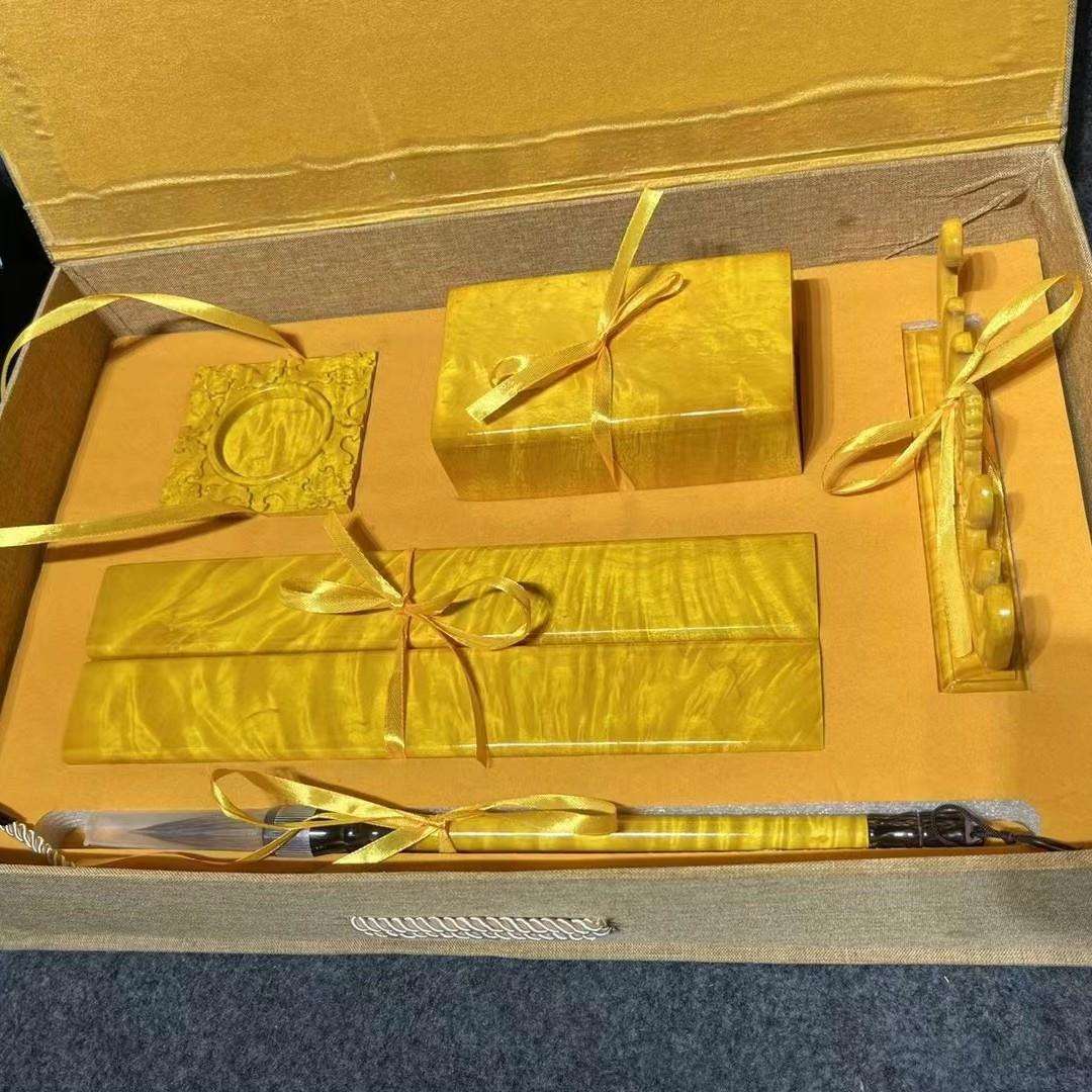 金丝楠木阴沉木文房四宝五件套满水波木制品木质工艺品闪电纹摆件