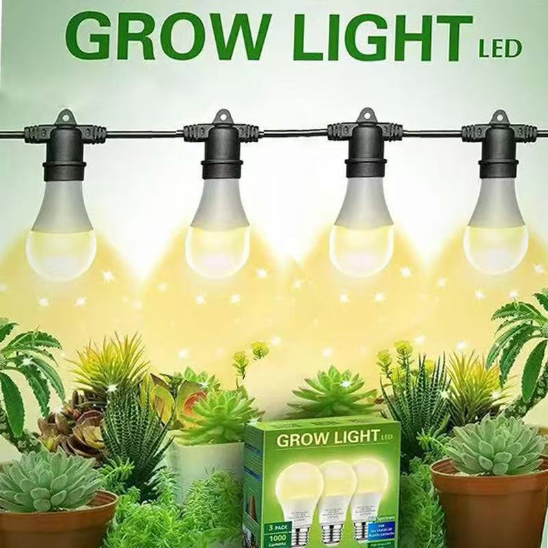 植物补光6头E26/E27串灯15瓦火龙果补光灯A80灯泡全光谱防水灯串