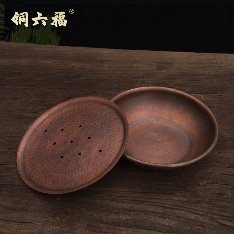 纯铜手工大号带盖建水茶洗