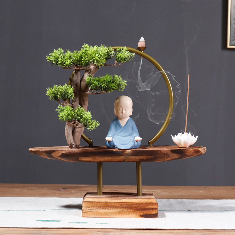 仿真崖柏迎客松禅意摆件