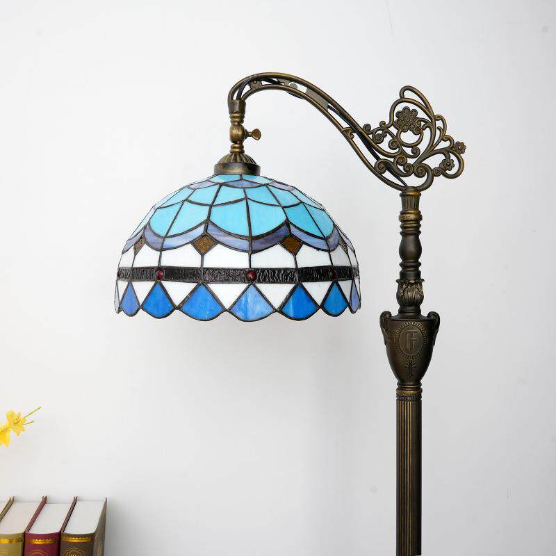 蒂凡尼维多利风格蓝色地中海羽毛室内照明柔光拱形鹅颈落地灯