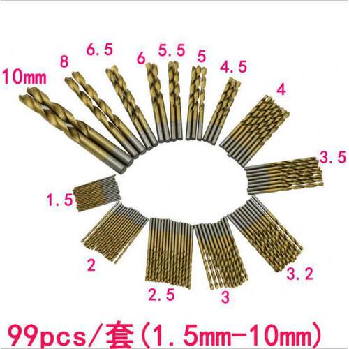 速钢镀钛麻花钻头 直柄钻头手电钻99pcs1.5mm-10mm圆柄