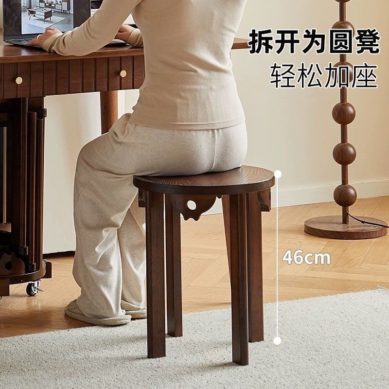 实木圆凳子茶几家用叠放凳橡胶木餐桌凳原木新中式多层叠叠乐组合