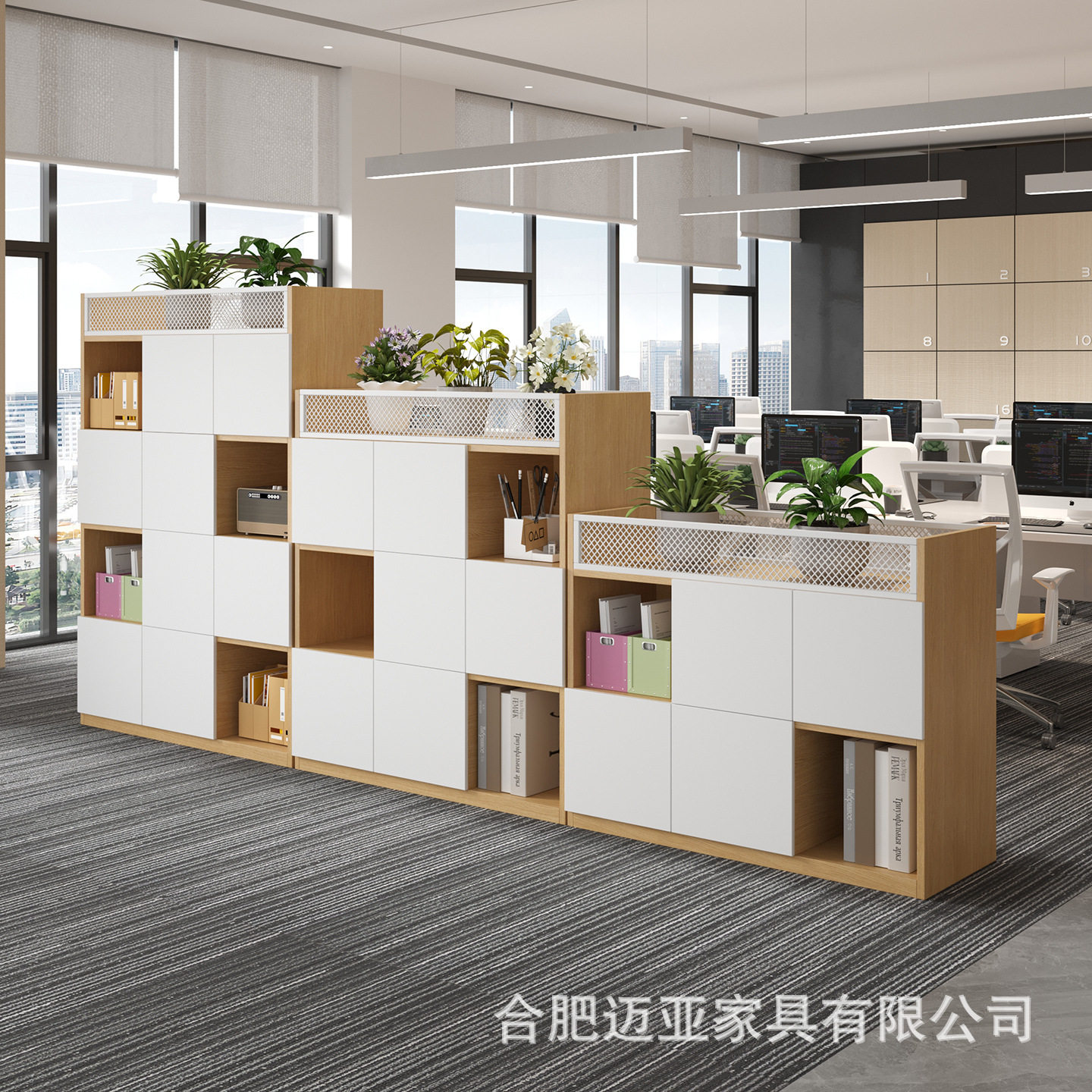 办公室门柜木质透明文件柜板式书柜格子柜组合置物架镂空展示柜