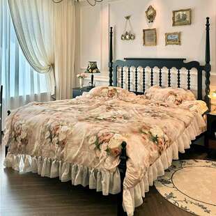 法式复古实木床美式公主床别墅实木双人床婚床可