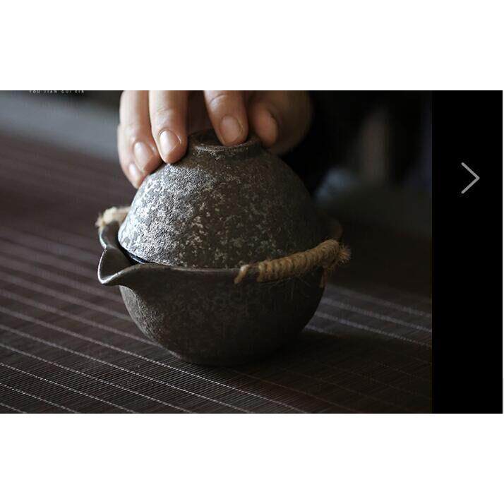 旅行功夫套粗陶一壶一杯快客杯铁锈釉手抓壶陶瓷简约旅行茶具套装