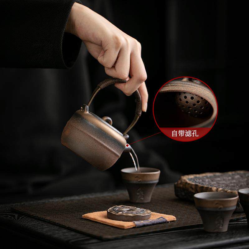 陶瓷提梁壶温茶壶中式复古粗陶泡茶壶单壶带过滤可蜡烛加热陶壶