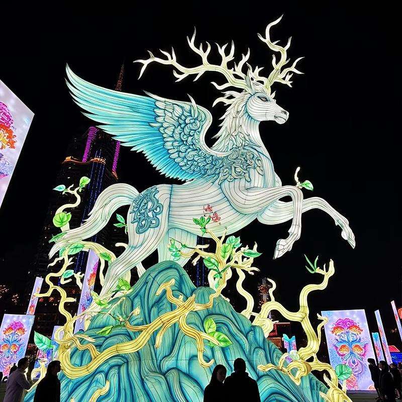 飞马造型花灯2026年新年元宵大型骏马造型花灯自贡花灯灯组彩灯