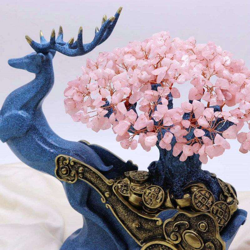 一鹿向钱水晶发财树白菜如意葫芦紫黄水晶发财树家居工艺品摆件