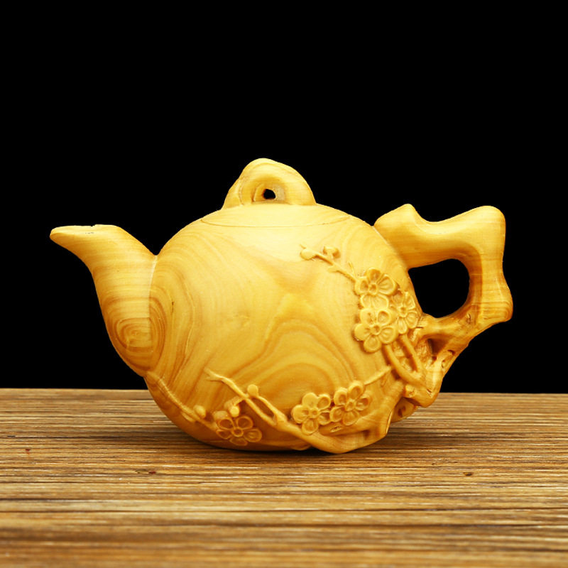 小叶黄杨木木雕手把件喜上眉梢茶壶茶宠把玩件实木的雕刻工艺品