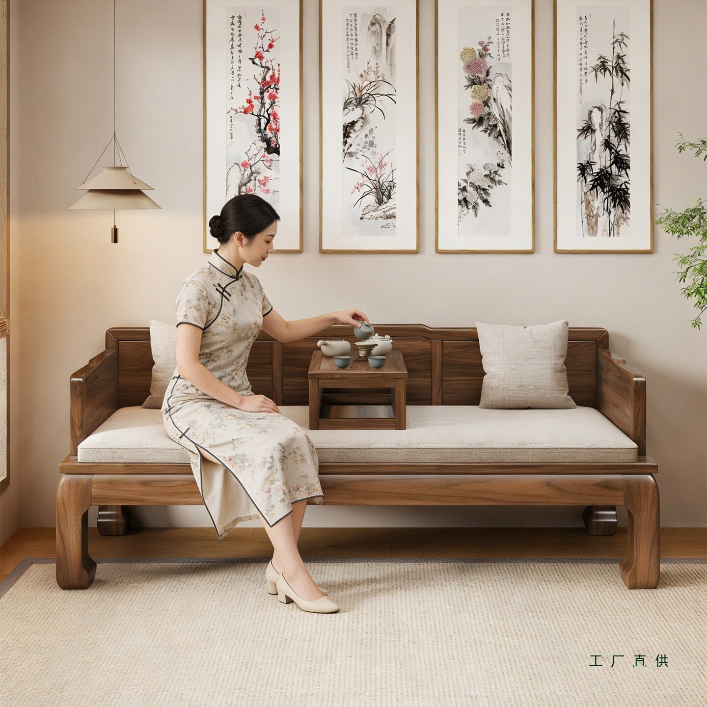 全实木罗汉床新中式两用简约客厅小户型古典沙发床禅意茶室榻榻米
