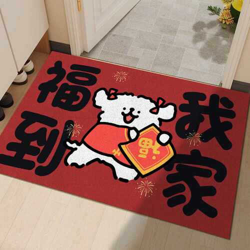 新年喜庆入户门垫开门红卡通进门地垫玄关垫丝圈耐脏蹭泥家用脚垫