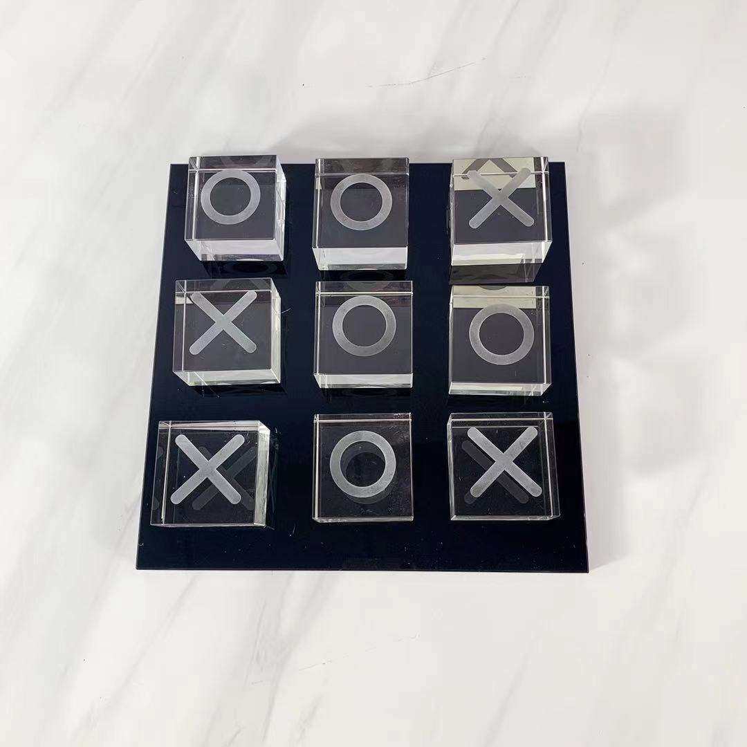 欧式水晶玻璃xo象棋棋盘客厅软装饰品摆件样板间配饰创意家居书房
