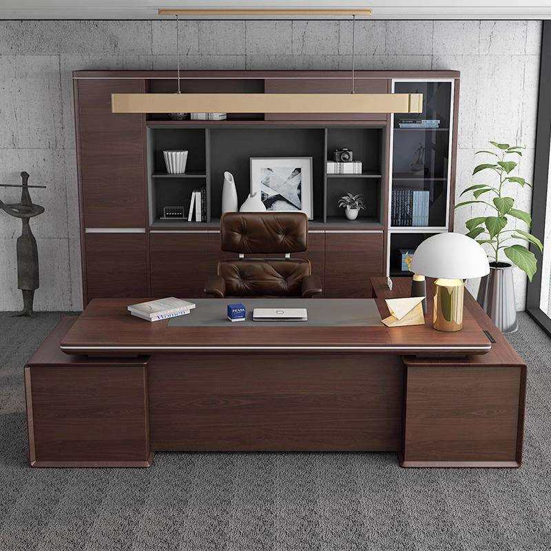 新中式总裁桌老板桌办公桌胡桃实木新款简约油漆大班台现代设计感