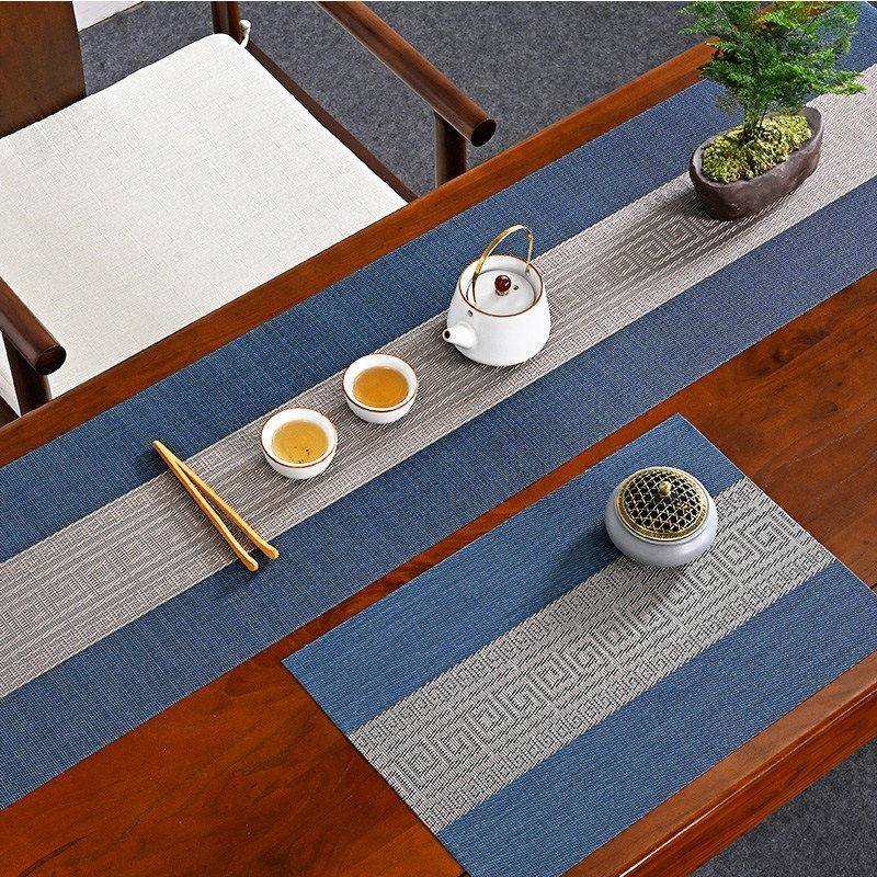 新中式PVC 防水长条桌旗禅意茶几桌布茶盘垫餐柜垫轻奢装饰桌布