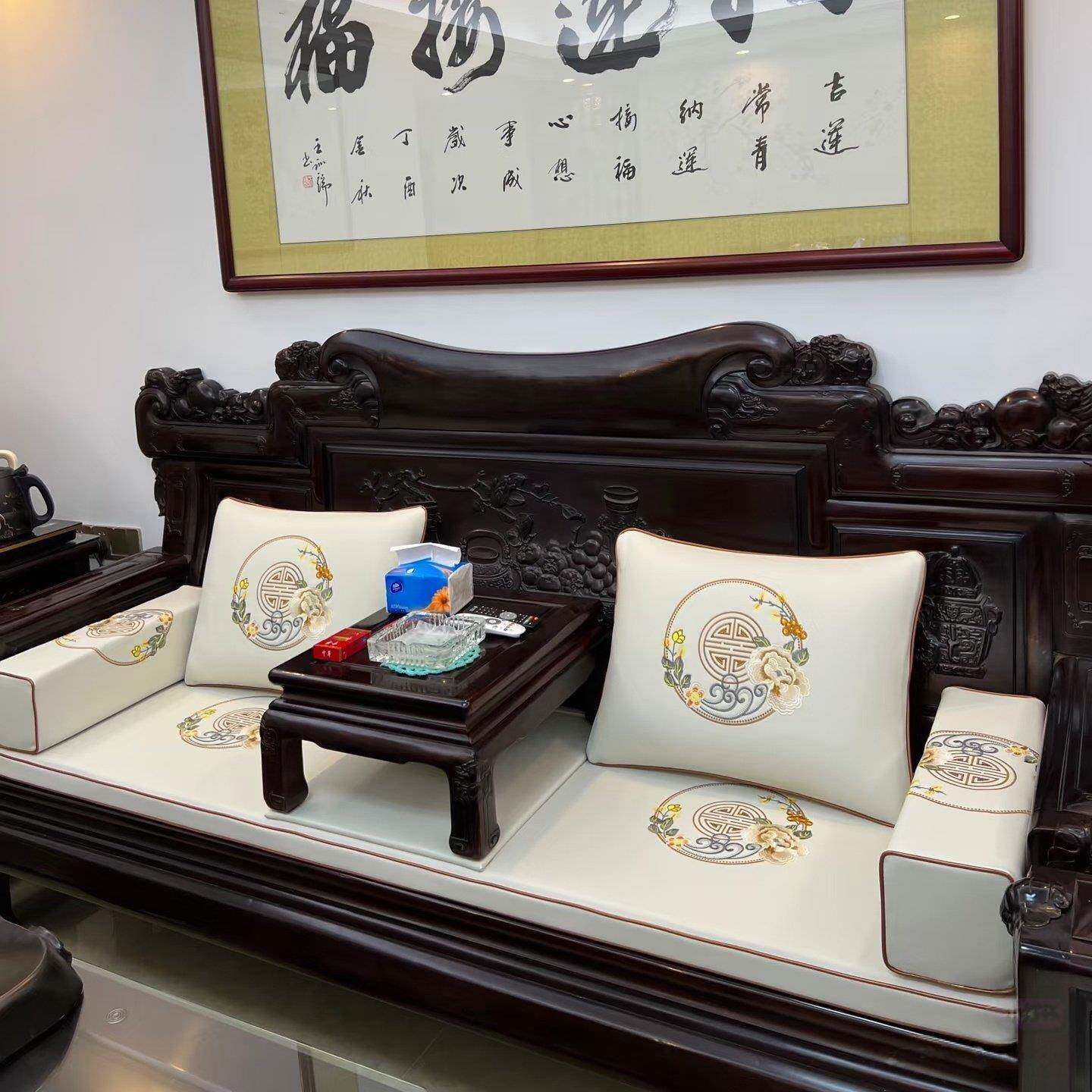锦皮堂红木沙发真皮坐垫红木皮坐垫 中式圈椅太师椅垫 防滑可定制