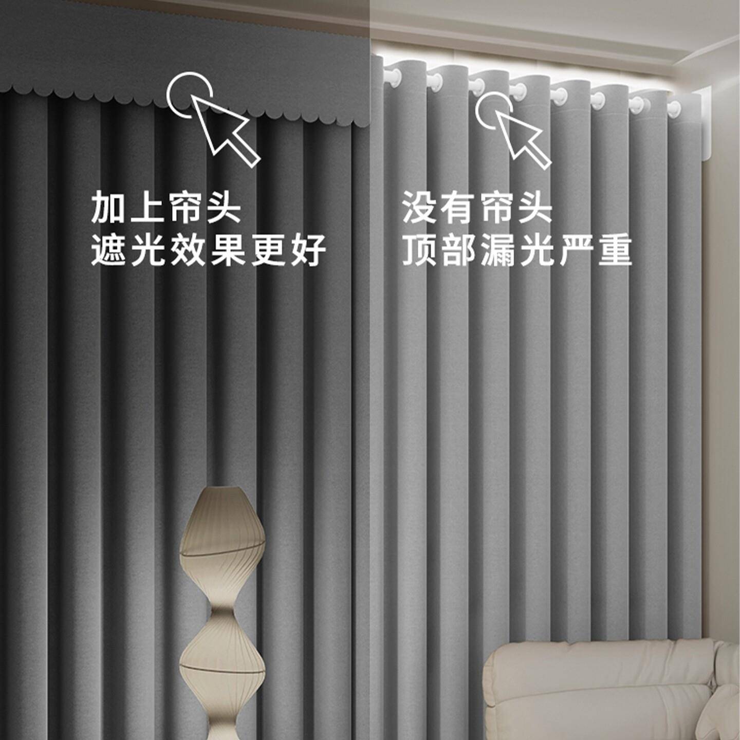 全遮光窗帘帘头布魔术贴自粘免打孔窗幔罗马杆防漏光帘眉挡光神器