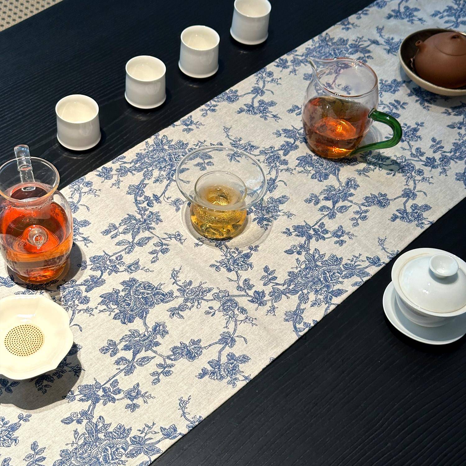 桌旗复古青花瓷蓝色桌旗美式餐桌装饰防尘茶桌垫布创意艺术装饰