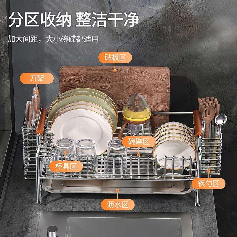 厨房不锈钢碗碟架台面多功能沥水碗碟架家用可伸缩水槽边收纳架子