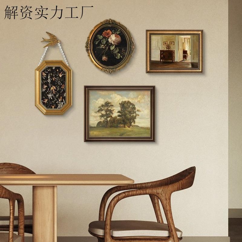 餐厅装饰画法式中古风没事挂画复古油画布饭厅餐桌客厅组合艺术壁