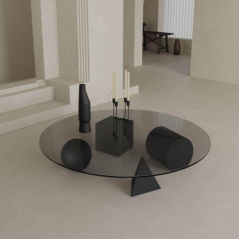 创意轻奢钢化玻璃茶桌客厅圆型茶几极简约现代桌子多几何艺术铁艺