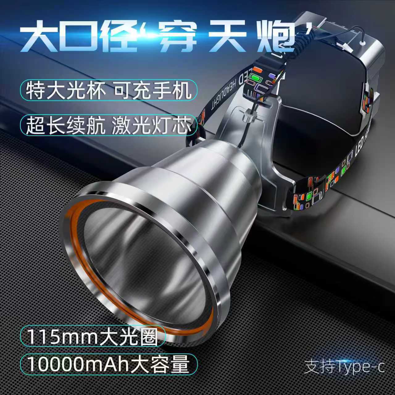 led头灯长续航锂电野外强光高流明户外夜钓灯头戴式照明灯手电筒