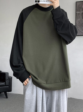 8XL-M280g重磅插肩半高领长袖t恤男打底德绒卫衣DR001特P27加绒37