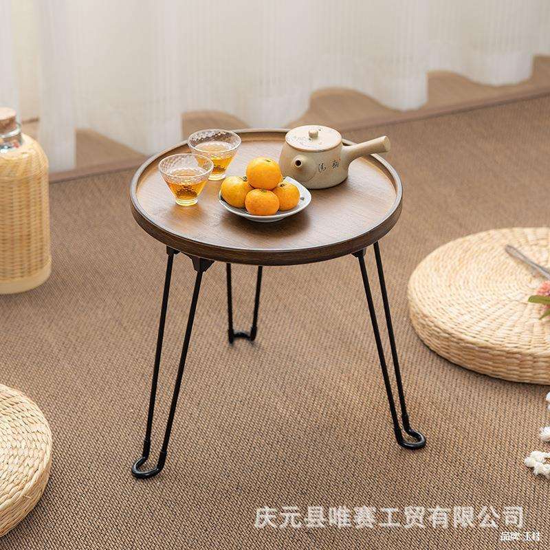 折叠小茶几圆桌家用飘窗矮桌户外露营庭院迷你茶桌子简易圆形小桌