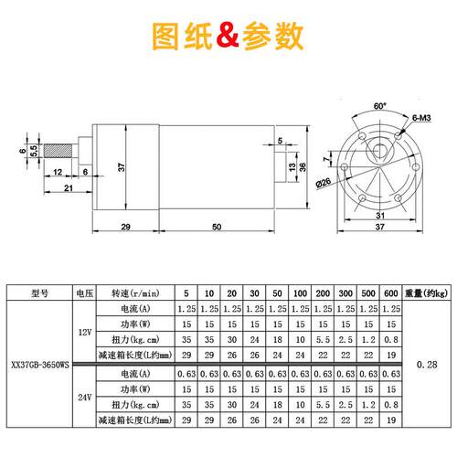 37GB3650WS直流无刷电机减速马达可正反转调速可急停微型电机