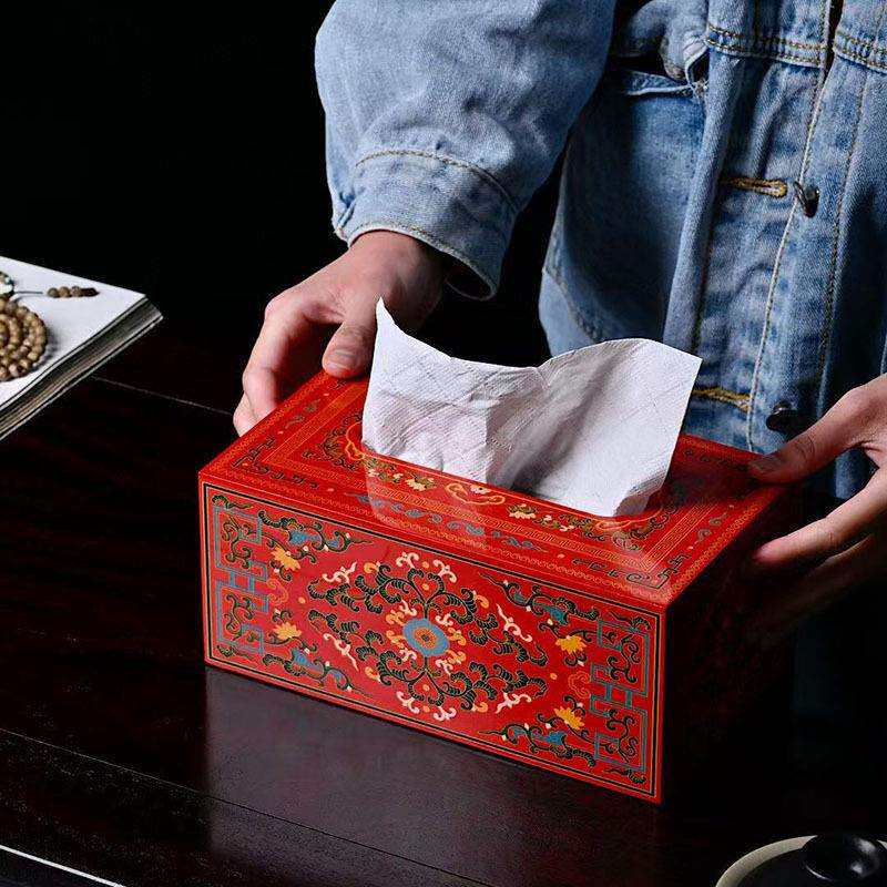 赞比亚紫檀荣华长久纸巾盒大漆工艺客厅复古全榫卯纸盒餐厅抽纸盒