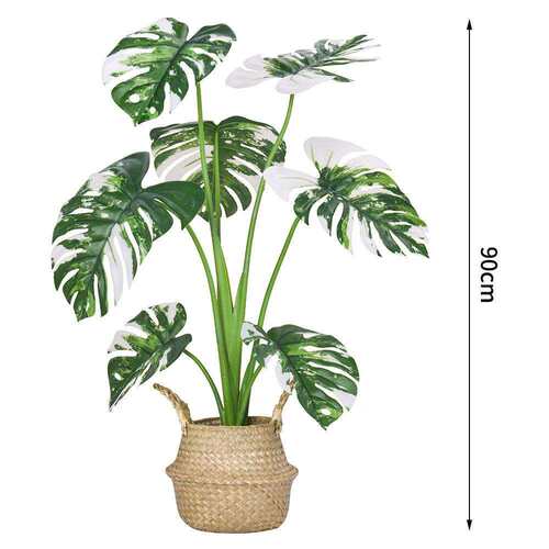 北欧仿真直播间绿植假树植物盆栽白锦龟背竹室内民宿摆件