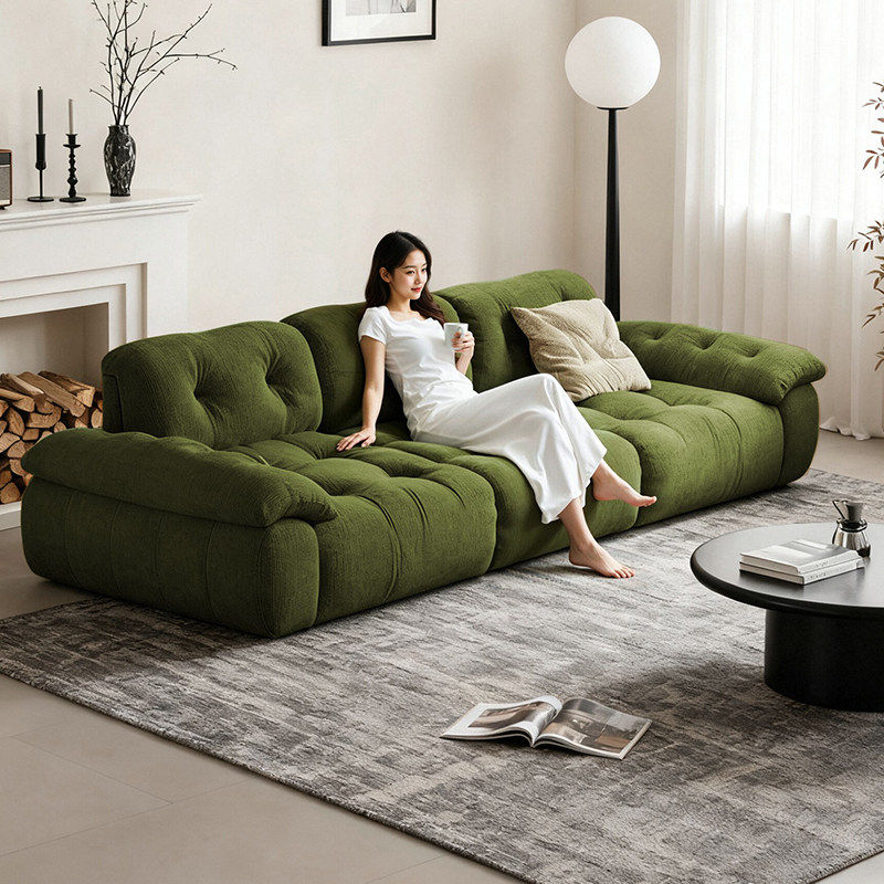 复古风雪尼尔绒云漫沙发可调节靠背免拆洗沙发小户型直排布艺简约