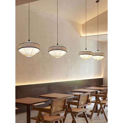 2024新款餐厅吊灯餐饮饭厅餐桌灯艺术创意藤编灯日式布艺中山灯具